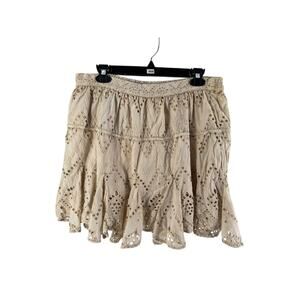 Free People Women's Tan Serenity Eyelet Mini Skort Size Large